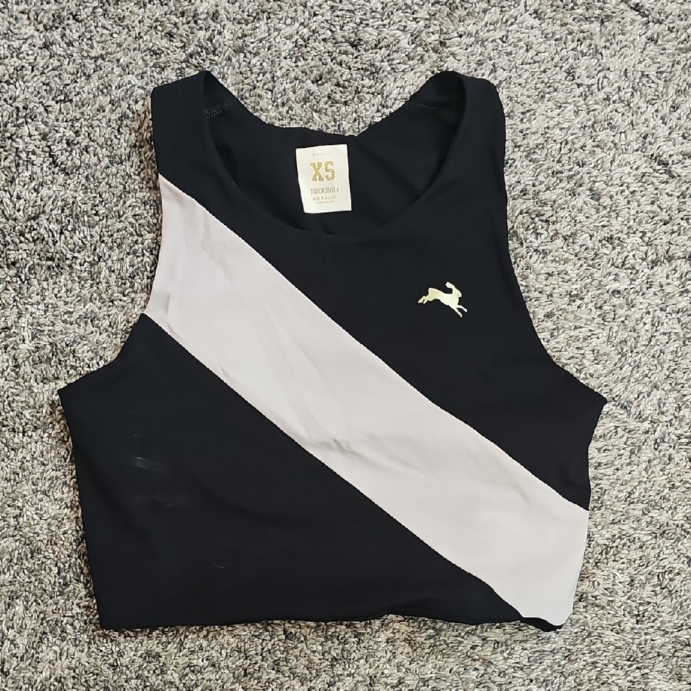 Tracksmith Black and White Crop Tank Top Fitted Sleeveless